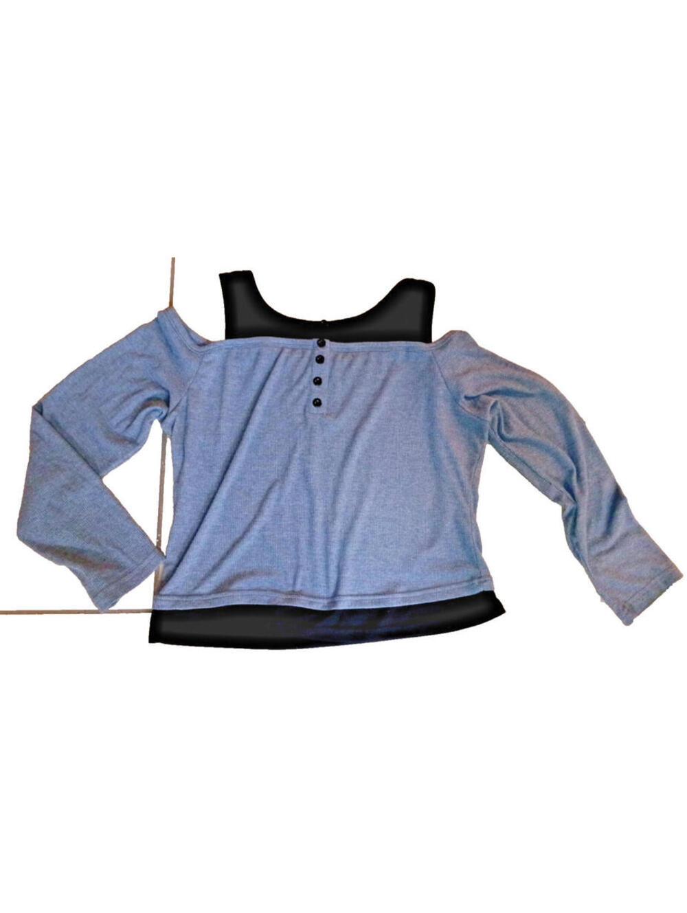 New Cold Shoulder Blouse Shirt Gray Black XL Top Stretchy